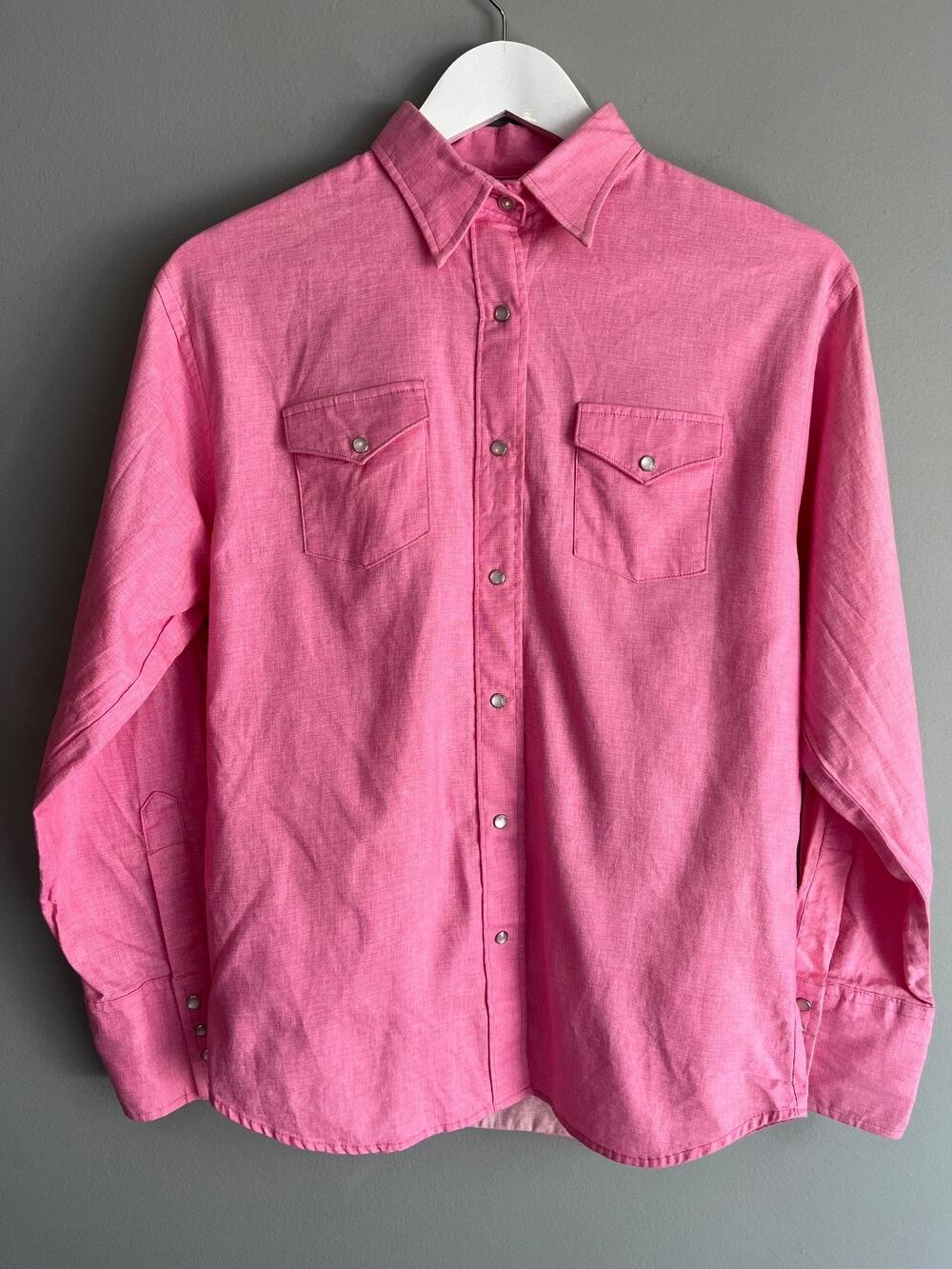 Texas Cotton VTG Western Shirt Women's S Pink Pearl Snap Americana Workwear USA